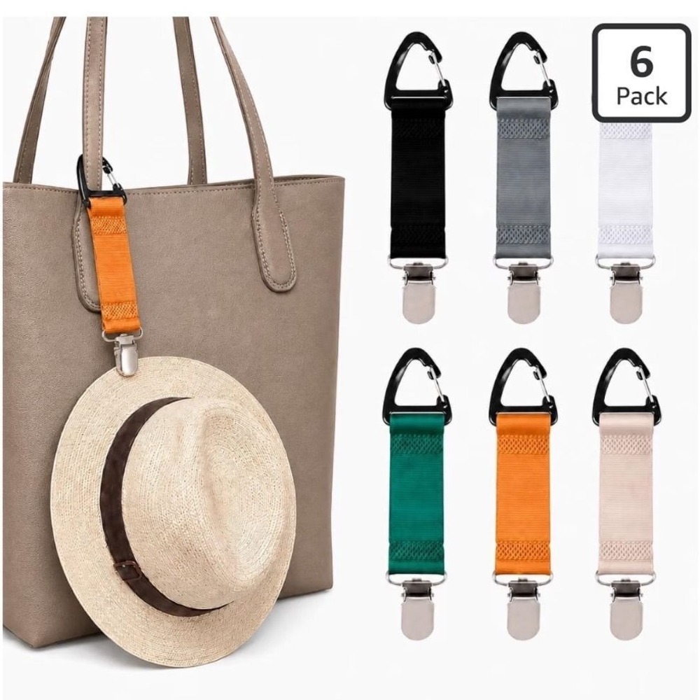 Rerekiki 6 Pack Hat Clip for Travel Carabiner Luggage Bag Hat Holder Multi Color